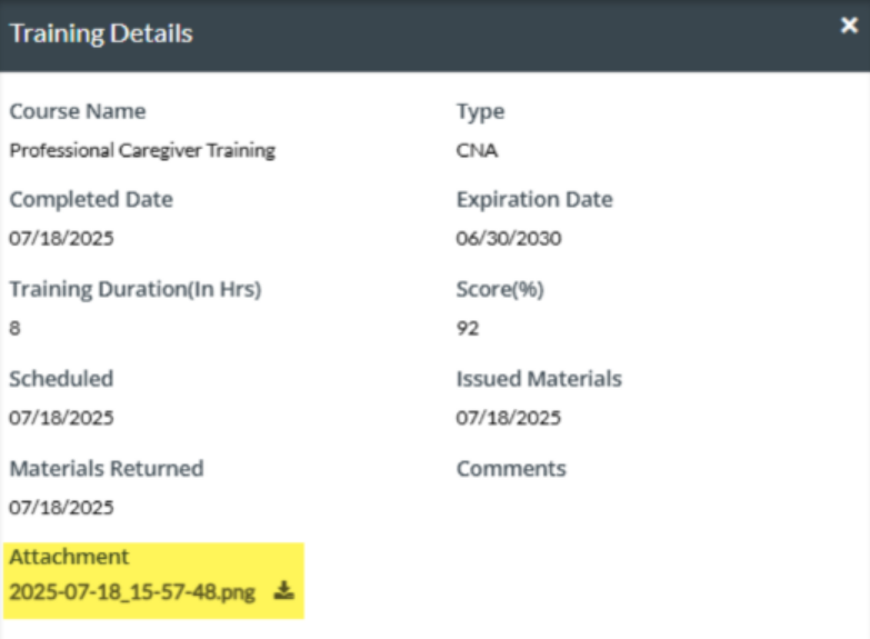 Training Detail View in Caregiver Portal