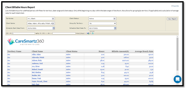 New filters are update in  Client Billable Hours Report- caresmartz360 -updates