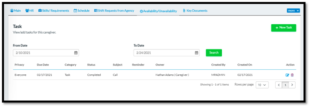 Columns have been added in the Task and Communication section