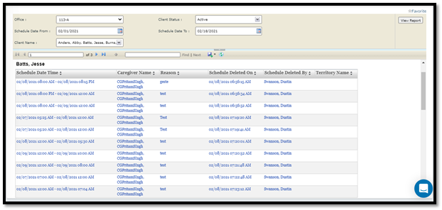 Schedule Data in the report will be sorted by deleted date within the grouping.
