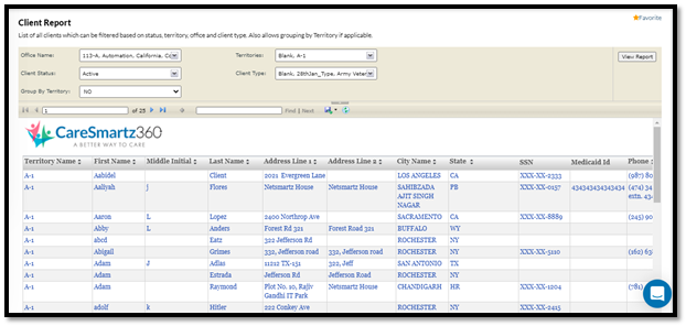 New filters are update in clients report- caresmartz360 -updates