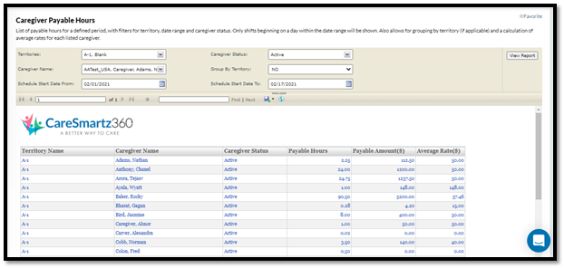 New filters are added in Caregiver Payable Hours - caresmartz360 -updates