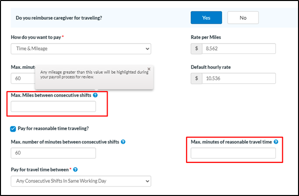Highlight unusual activity in Mileage and Travel time calculation-  caresmartz360-Payroll Updates