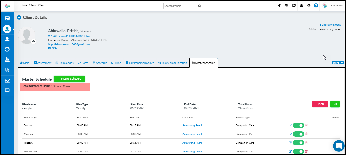 Users are now able to see the total hours on the master schedule screen