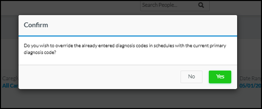 Users will be prompted to confirm if they wish to sync the primary code in all schedules