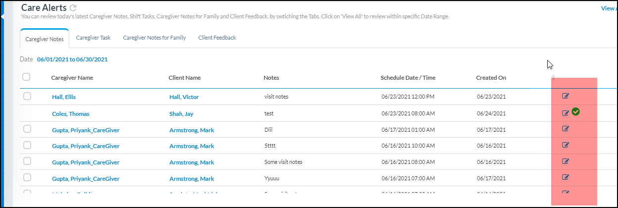 Users will have the ability to edit the caregiver notes after they have published 