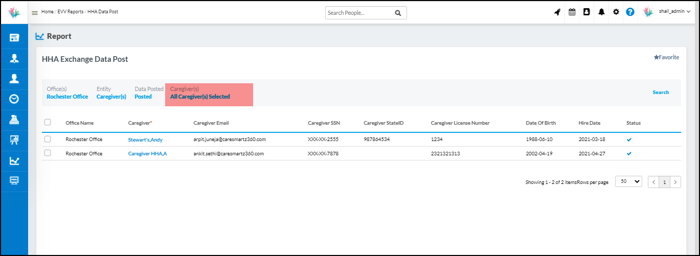 Caregiver filter is introduced on Caregiver Posting screen in order to filter for a specific caregiver