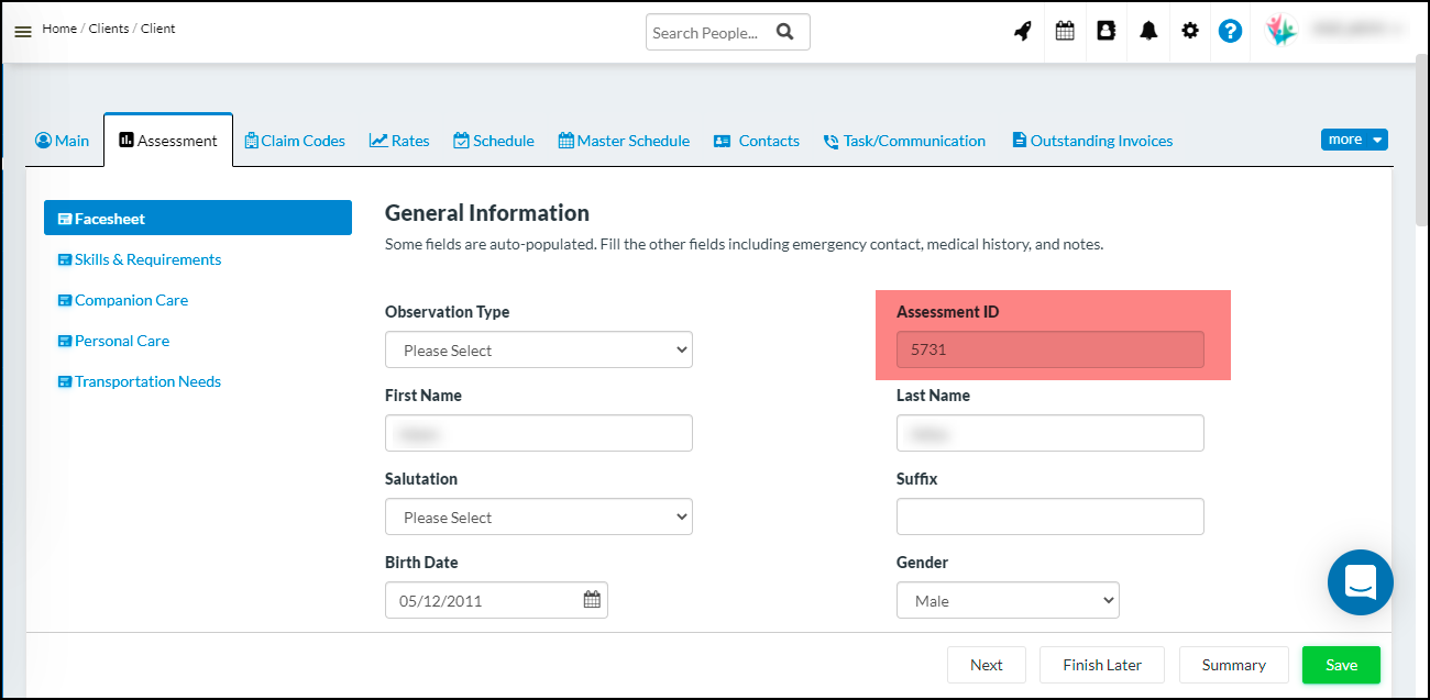 Added Assessment ID field in the Assessment form