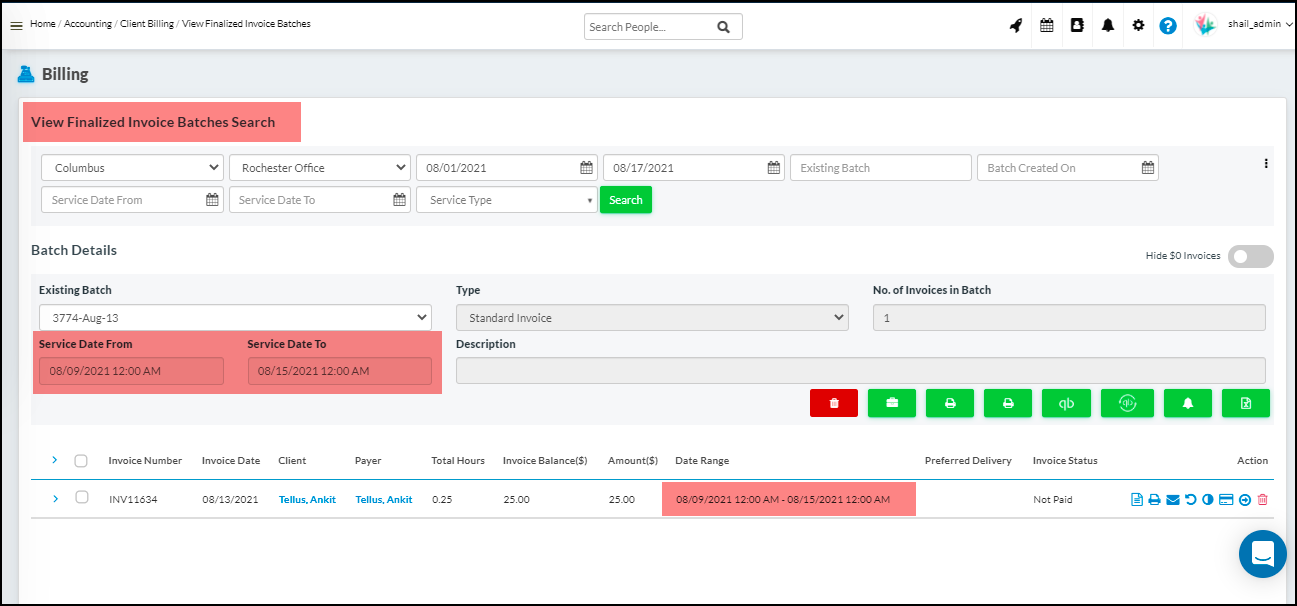 Invoice and Payroll screens will add Start and End Time
