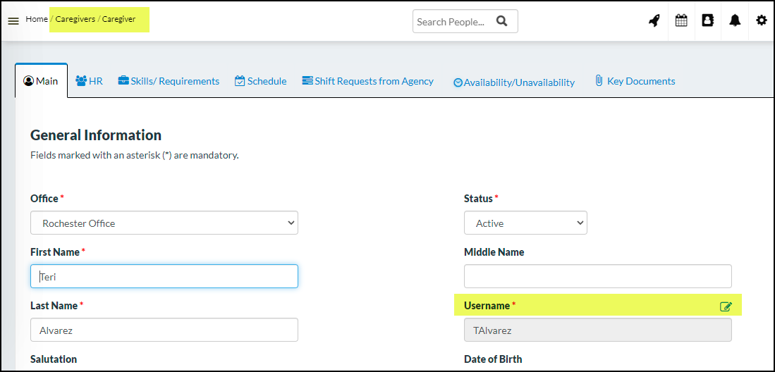 Allow to edit username in caregiver section-CareSmartz360 update
