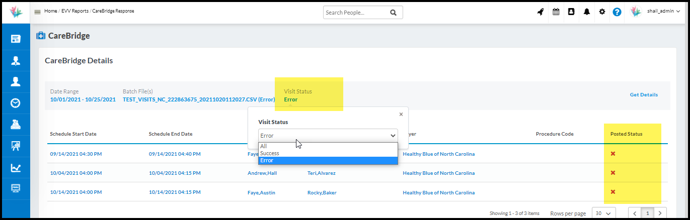 Error Visits will be shown in the selected batch