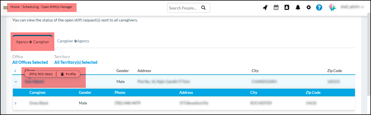Now you can able to text Clients and Caregivers directly from the Open Shift Manager.