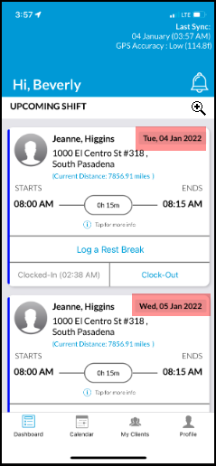 Able to see Upcoming/Ongoing shifts are in different dates