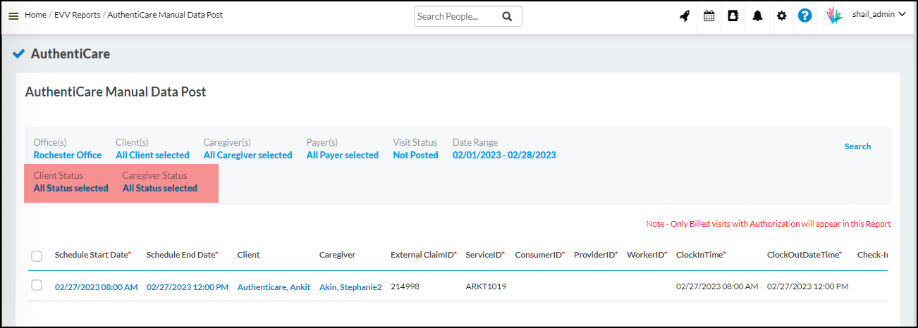 Client & Caregiver status filters