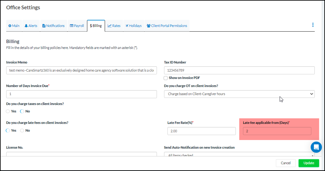 New Updates in Billing Tab