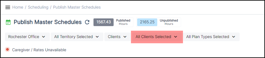 CareSmartz360 Client and Caregiver Scheduling Filter Update