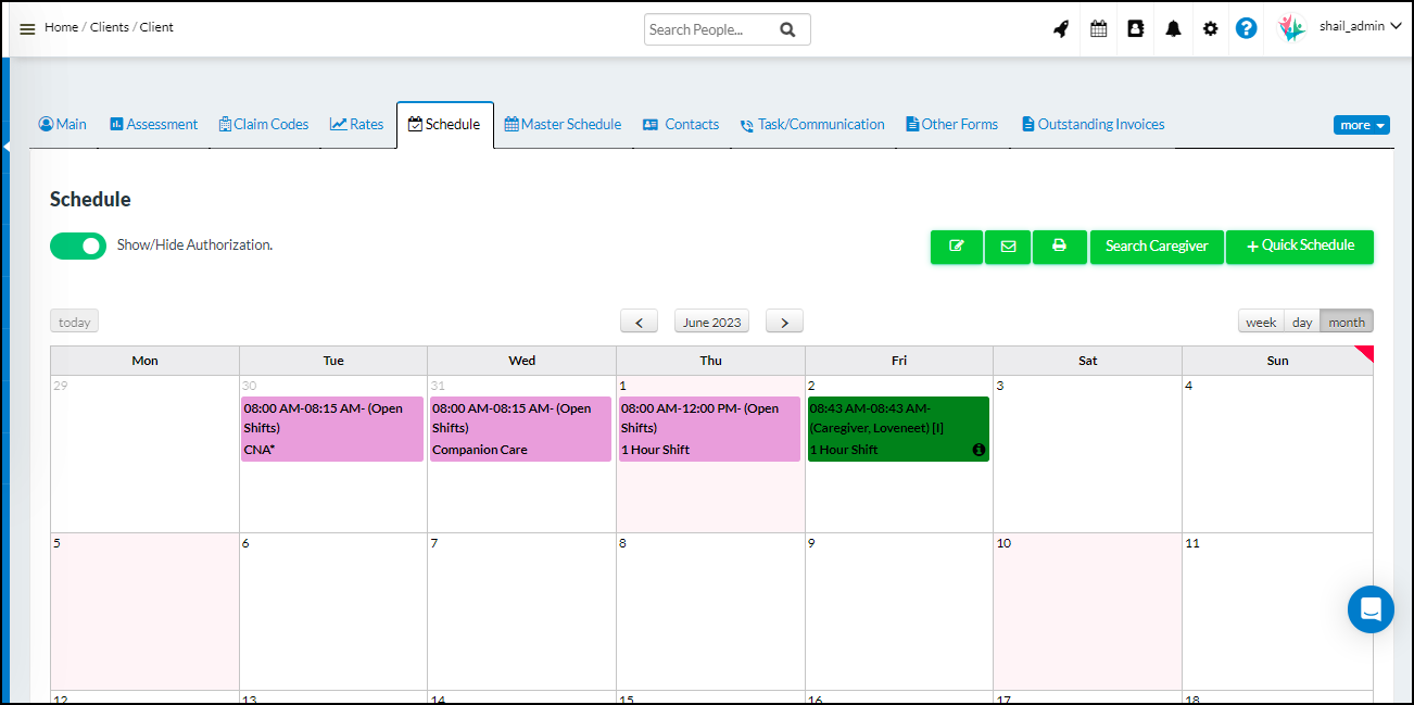 Client Shift Scheduling Color Management Update