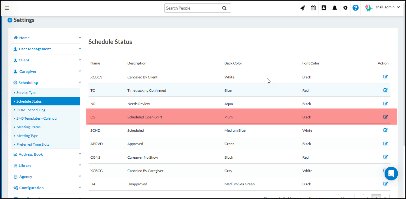 Open Shift Scheduling Color Management Update