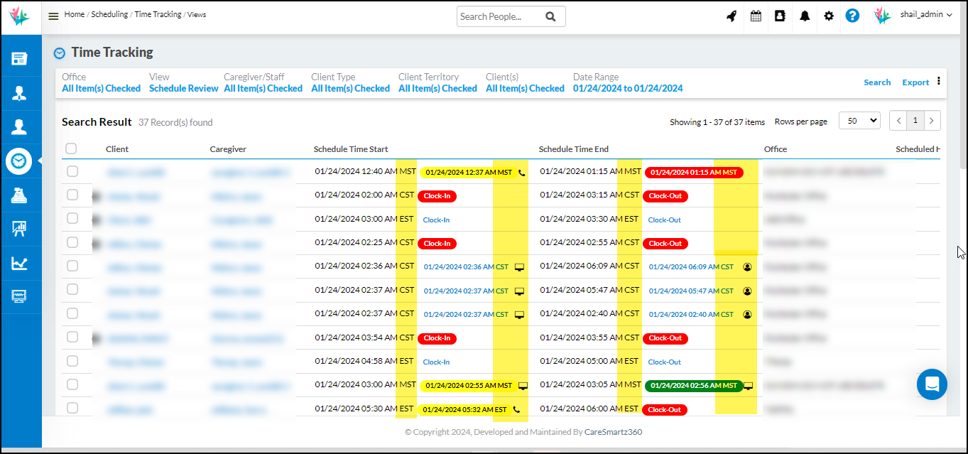 Time Tracking update in CareSmartz360