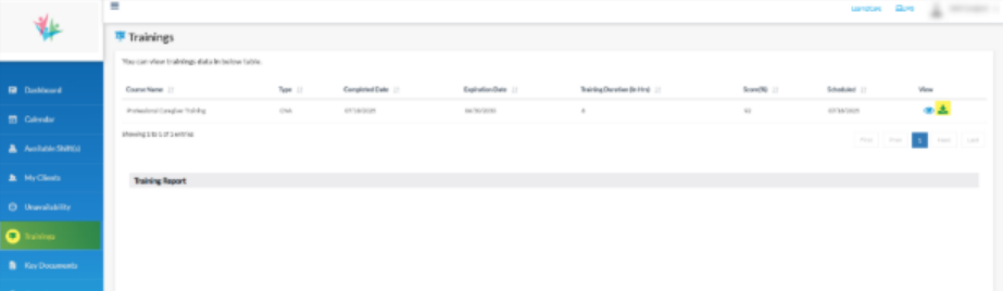 Update in Caregiver Portal Training Tab