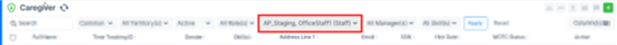 Updated caregiver list showing office staff filter