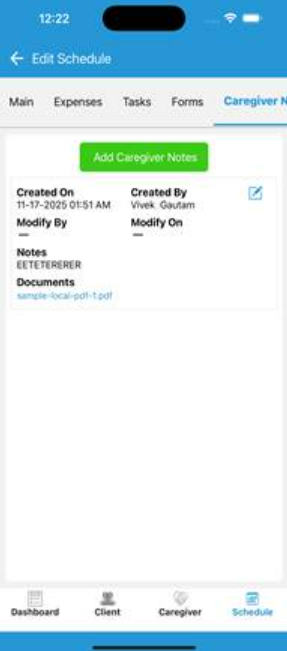 Caregiver Notes update in the Agency Mobile App