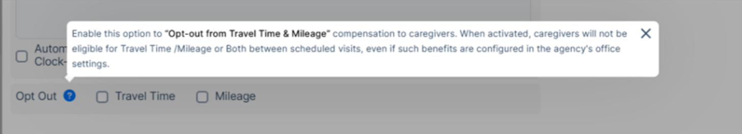 Updated info added for travel/mileage opt-out setting