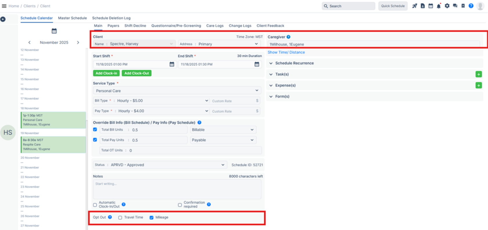Travel and mileage opt-out added in meeting form