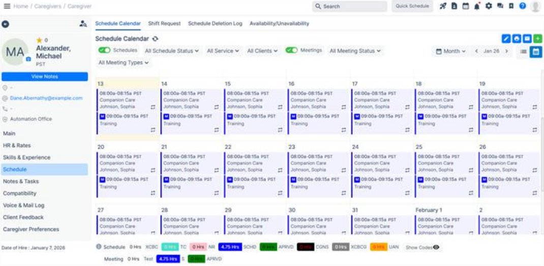 Updated schedule calendar view in the agency portal