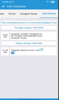 Updated care history showing client time