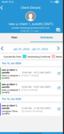Updated schedule showing client time zone
