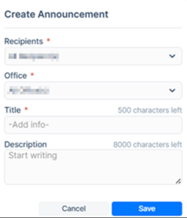 Announcements creation update in home care software