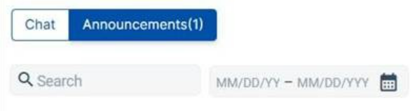 Announcements tab with search and date filter update