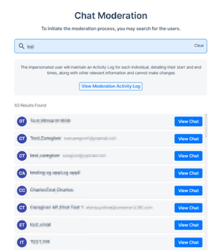Chat moderation user chat list and export option update in home care software