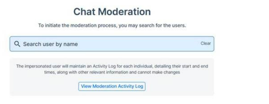Chat moderation user search and activity log update