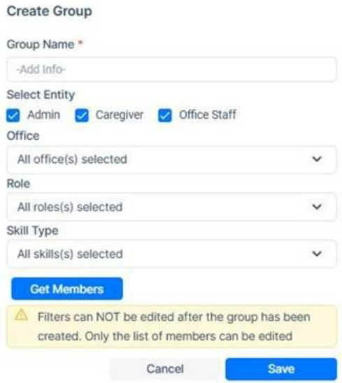 Group chat creation filters update