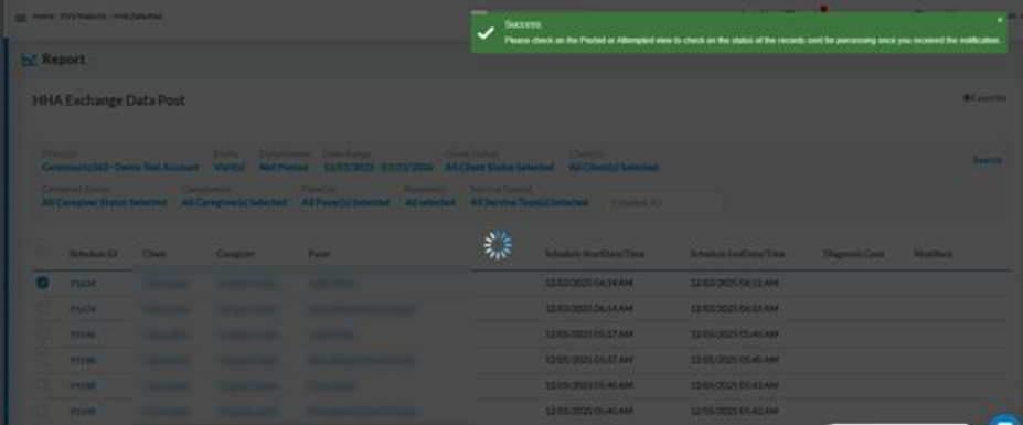 Background posting success update for HHAeXchange data submission