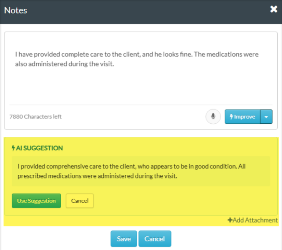 New AI note suggestion preview update in the Caregiver App and Portal