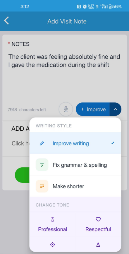 New AI writing and tone options update in the Caregiver Mobile App