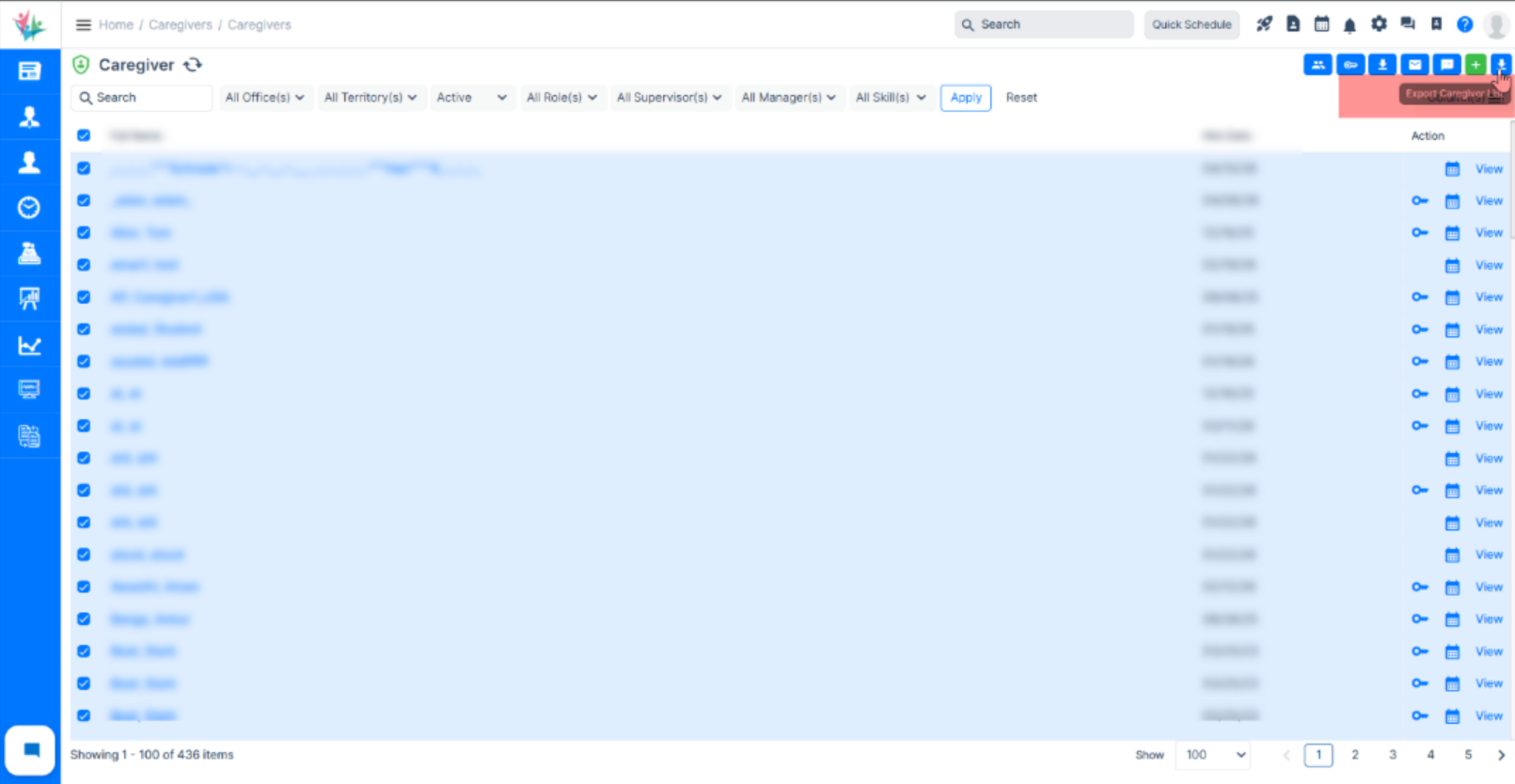 Caregiver list export update in the Agency Portal

