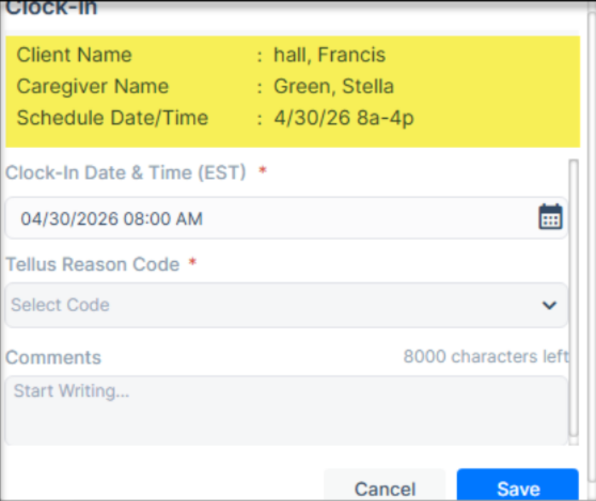 Clock-in and clock-out pop-up details update in the Agency Portal time tracking view