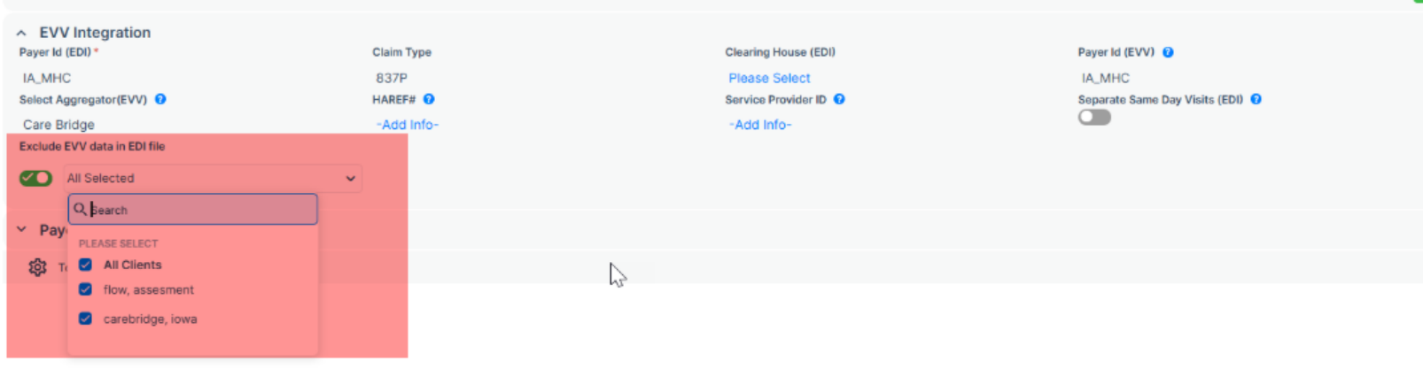 EVV data exclusion toggle update in payer profiles in the Agency Portal