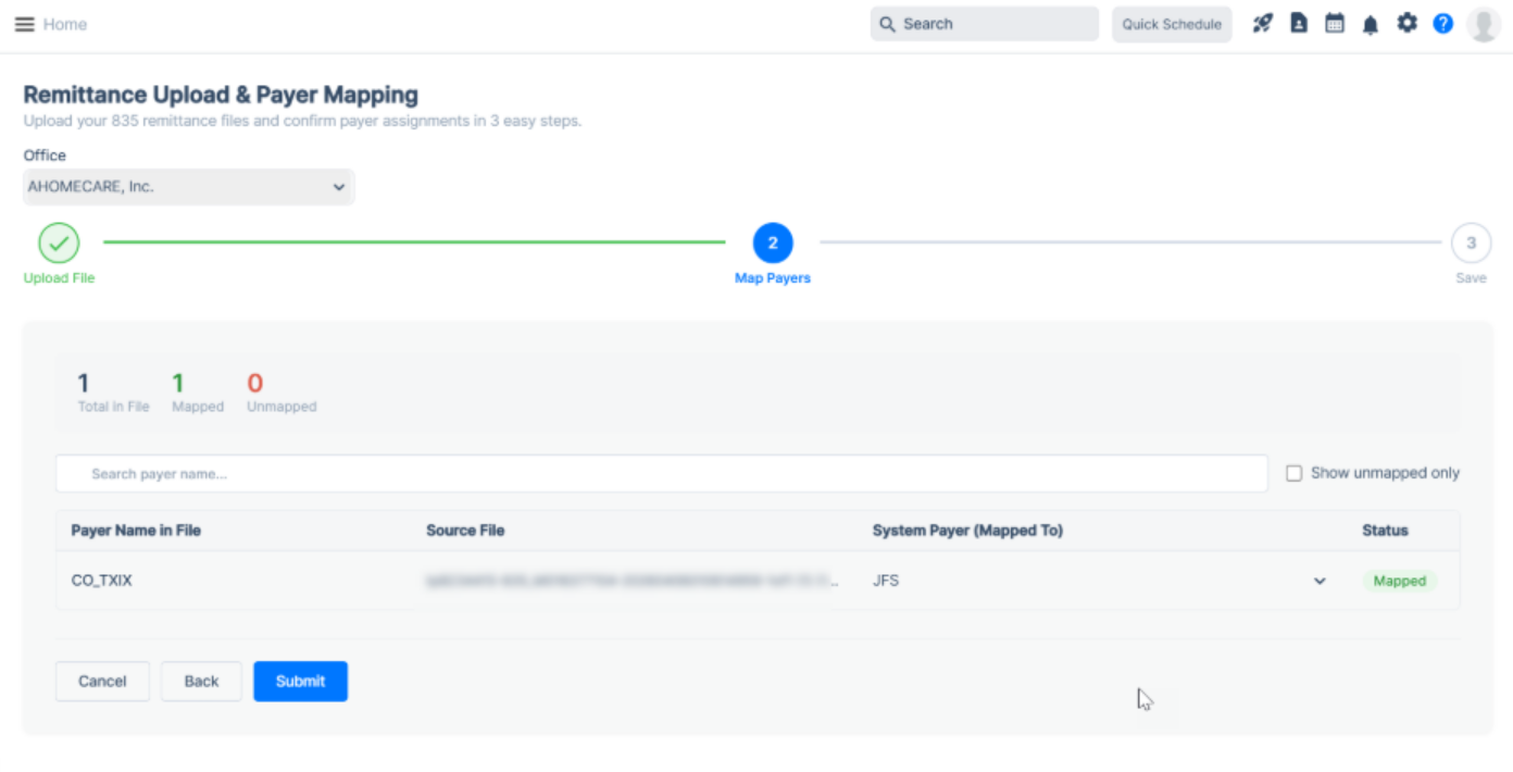  Mapped payer status update in the Agency Portal