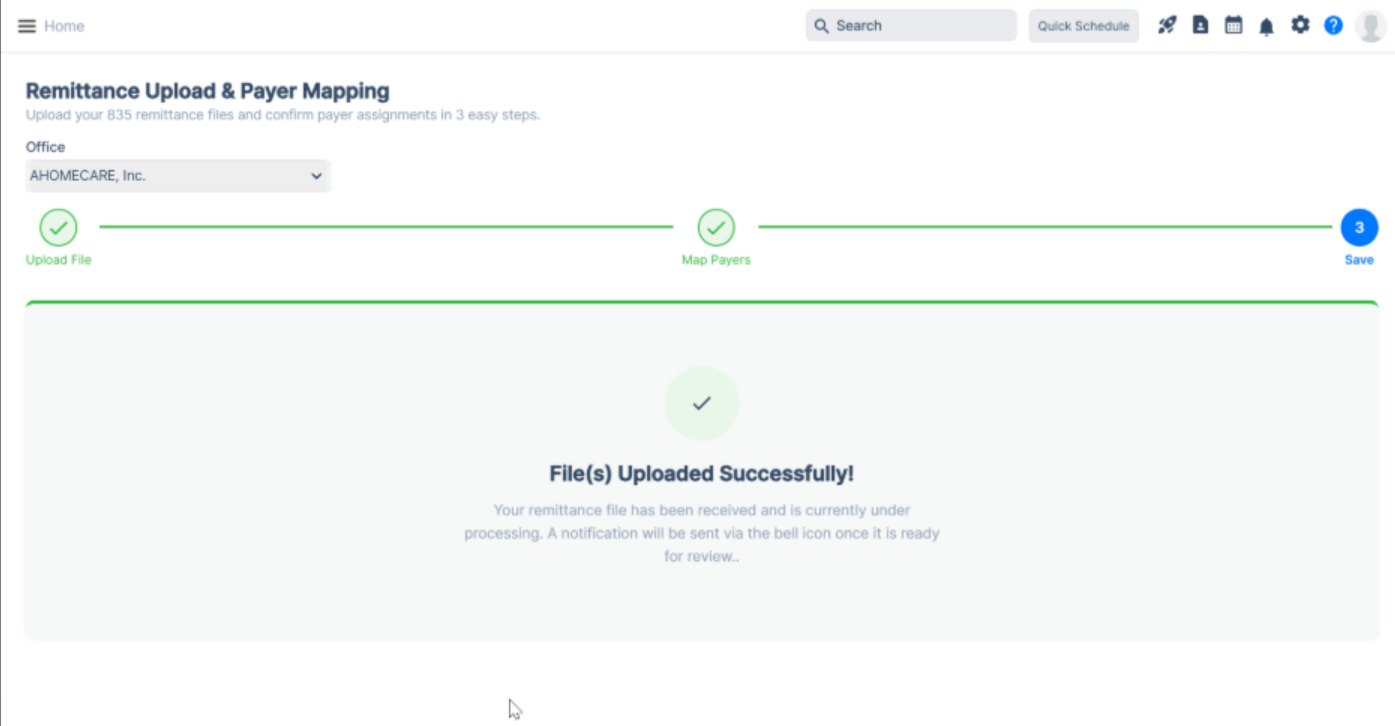 Remittance file upload success update in the Agency Portal
