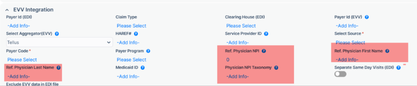 Referring physician name and NPI update for Tellus Florida EVV integration in the Agency Portal