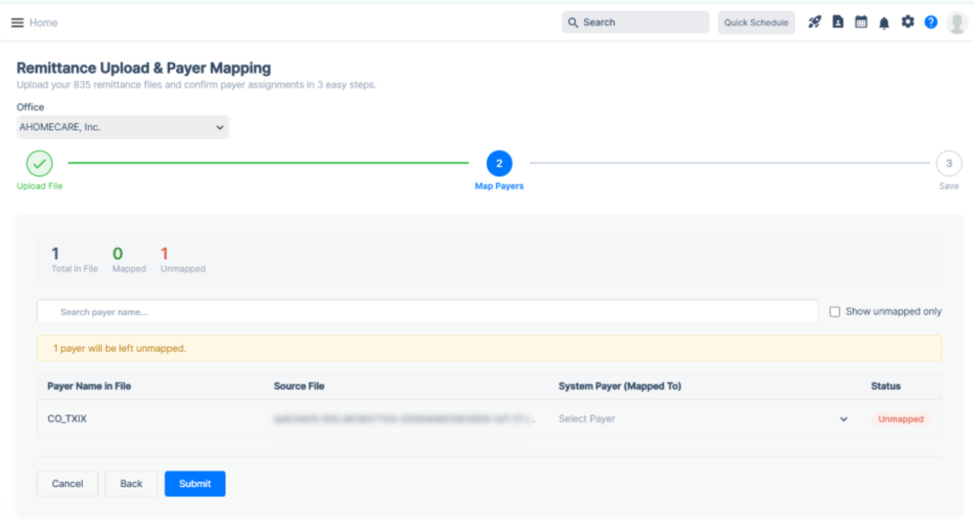 Unmapped payer mapping update in the Agency Portal