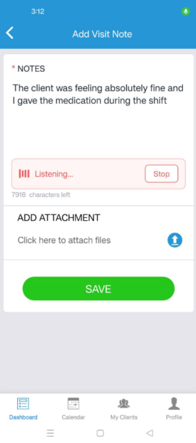 Voice-to-text note recording update in the Caregiver Mobile App