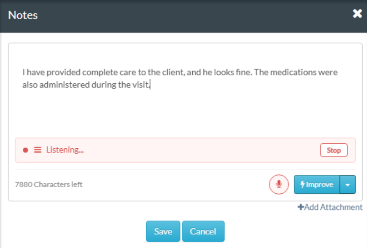 Voice-to-text note recording update in the Caregiver Portal