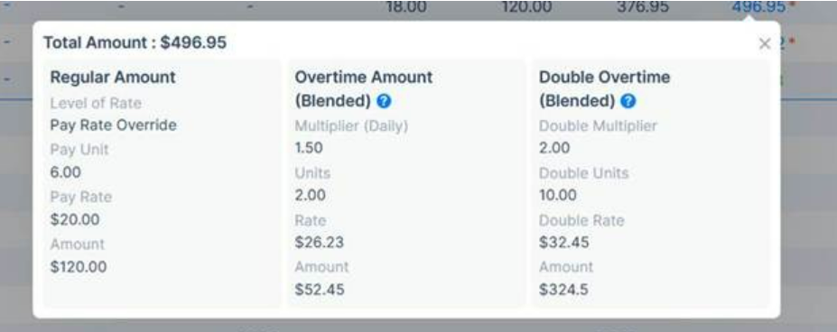 Payroll screen updated to display blended overtime calculations
