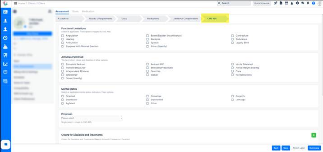 CMS-485 assessments updated with clinical data capture